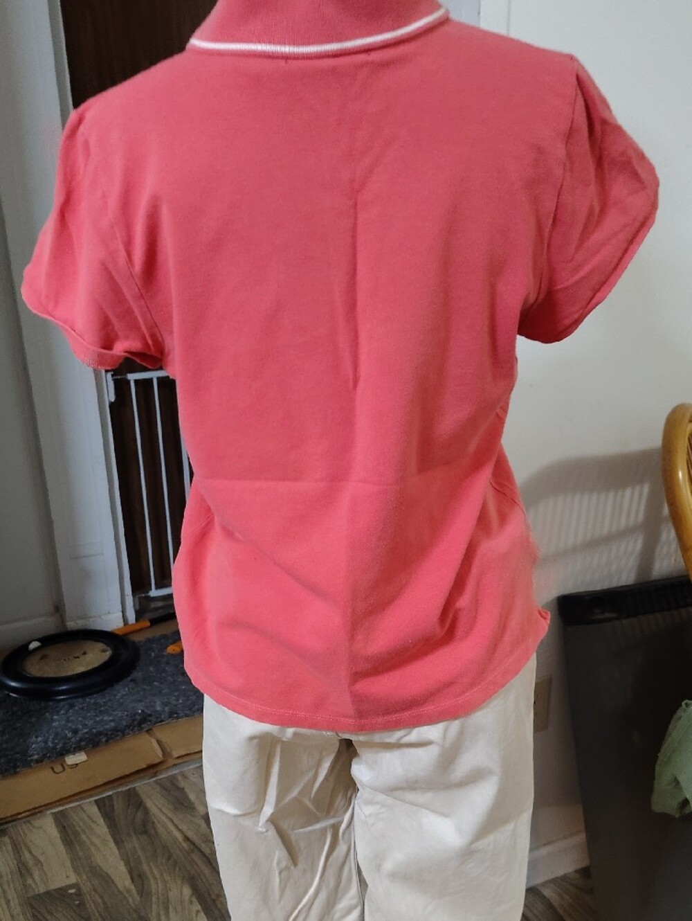 Liz Claiborne Coral Polo Shirt with Contrast Trim - Picture 3 of 4